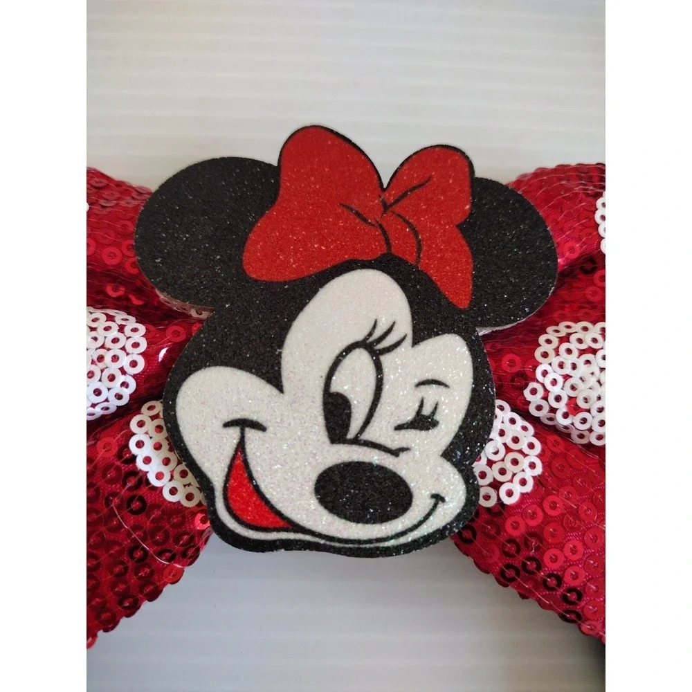 Minnie Mouse Inspired Sequins Headband Kids Red Black Studs Bow Ears Polka Dot‎